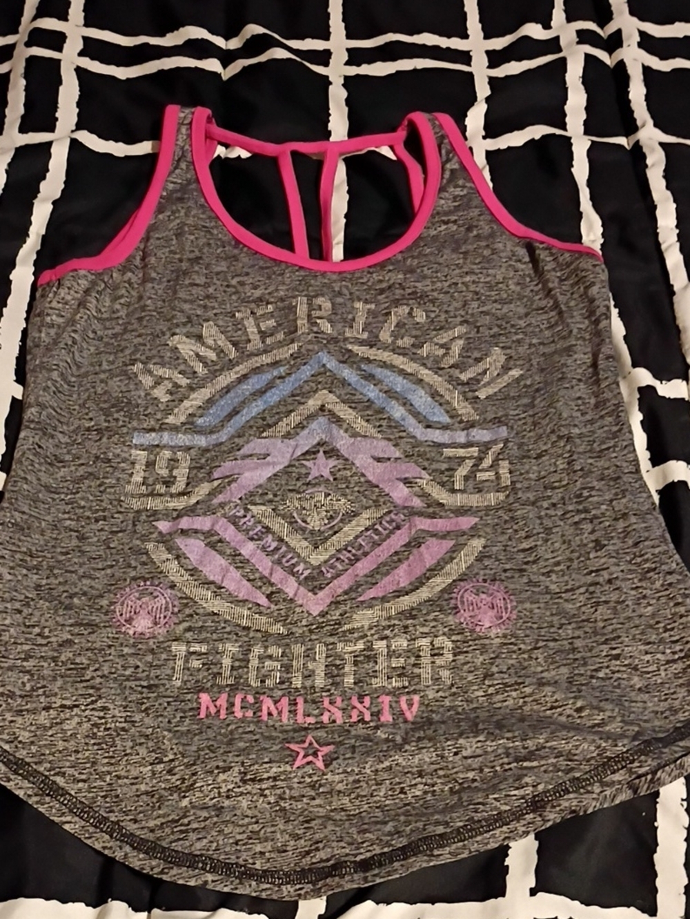 American Fighter Gray Graphic Tank with Pink Trim